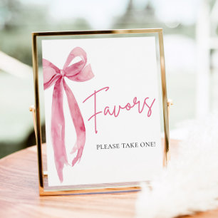 Watercolor Elegant Blush Pink Bow Favors Sign