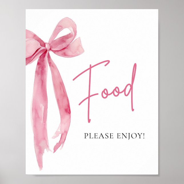 Watercolor Elegant Blush Pink Bow Food Sign (Front)