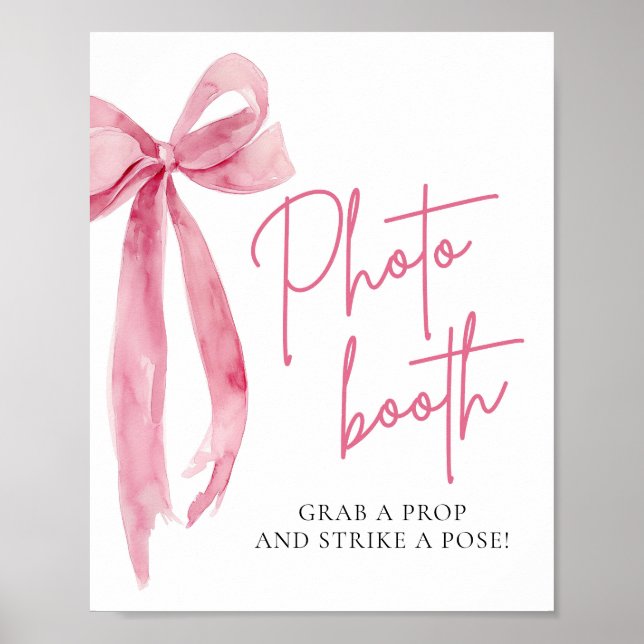 Watercolor Elegant Blush Pink Bow Photo Booth Sign (Front)