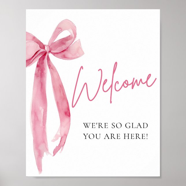 Watercolor Elegant Blush Pink Bow Welcome Sign (Front)