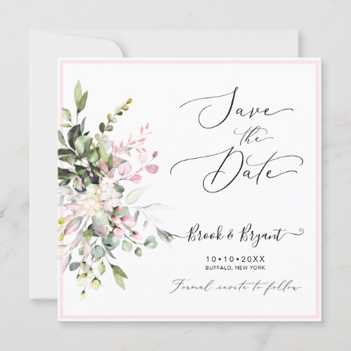 Watercolor Elegant Blush Pink Gum Eucalyptus Invitation