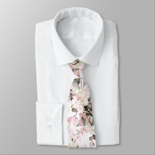 Watercolor Elegant Blush Pink Gum Eucalyptus Neck  Neck Tie