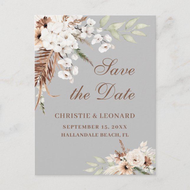 Watercolor Elegant Boho Wedding Save the Date  Postcard (Front)