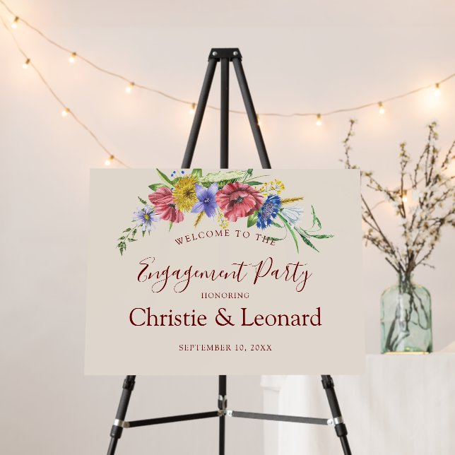 Watercolor Elegant Boho Welcome Engagement Party Foam Board (In Situ (Stand))