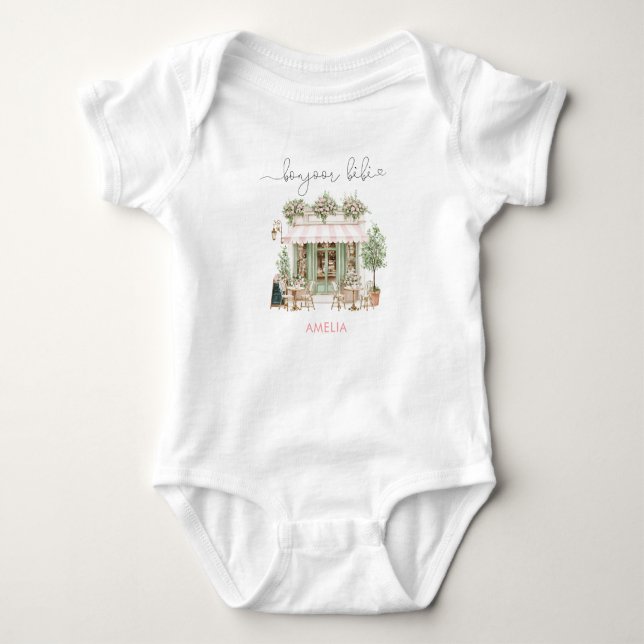 Watercolor Elegant Bonjoor bebe Baby Shower Baby Bodysuit (Front)