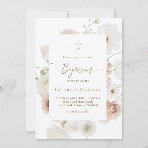 watercolor elegant bouquet Baptism Invitation