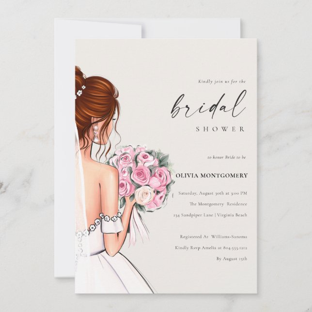 Watercolor Elegant Bride Bridal Gown Bridal Shower Invitation (Front)
