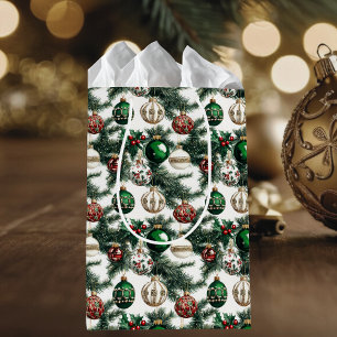 Watercolor Elegant Christmas Ornaments Holiday Medium Gift Bag