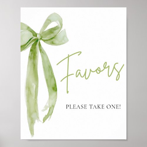 Watercolor Elegant Coquette Green Bow Favors Sign