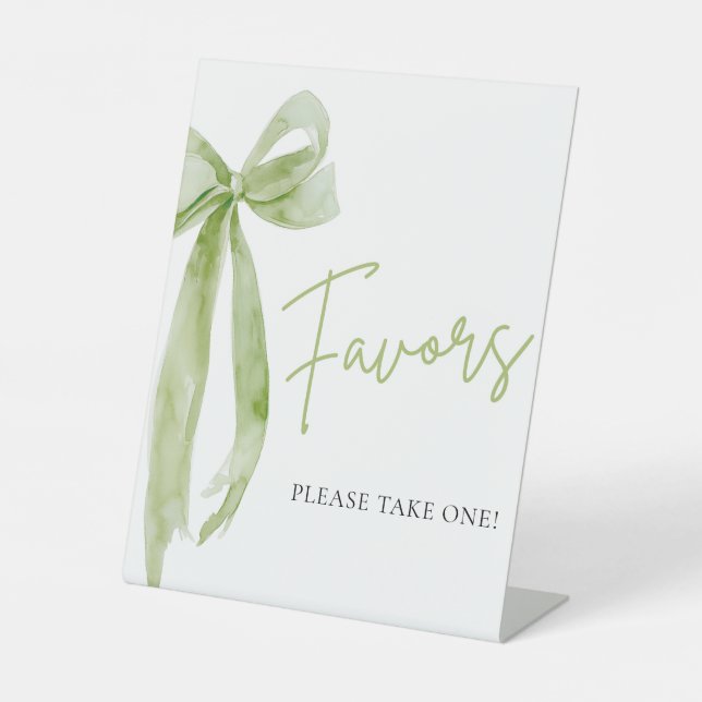Watercolor Elegant Coquette Green Bow Favors Sign (Front)