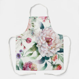Watercolor elegant delicate asian floral pattern apron