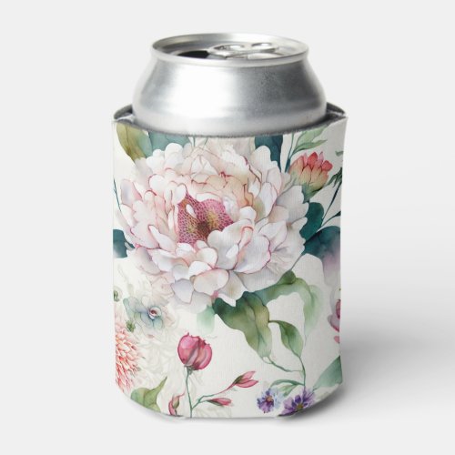 Watercolor elegant delicate asian floral pattern can cooler