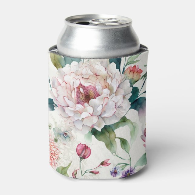 Watercolor elegant delicate asian floral pattern can cooler (Can Front)