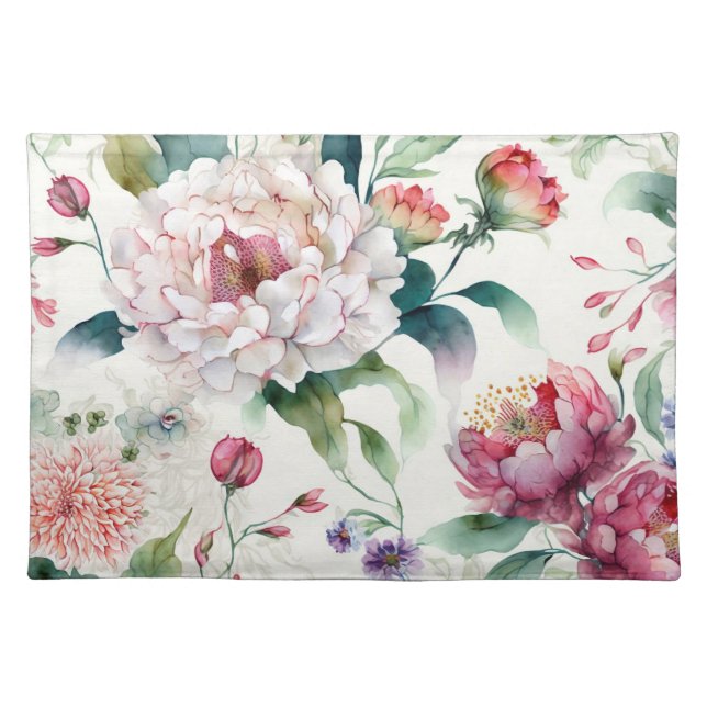 Watercolor elegant delicate asian floral pattern  cloth placemat (Front)