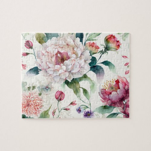 Watercolor elegant delicate asian floral pattern jigsaw puzzle