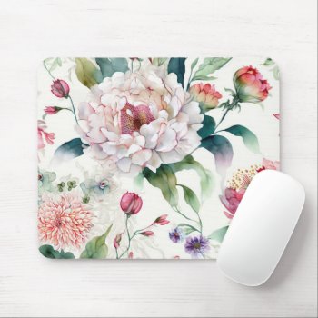Watercolor Elegant Delicate Asian Floral Pattern Mouse Pad by RemioniArt at Zazzle