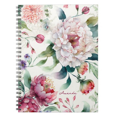Watercolor elegant delicate asian floral pattern notebook
