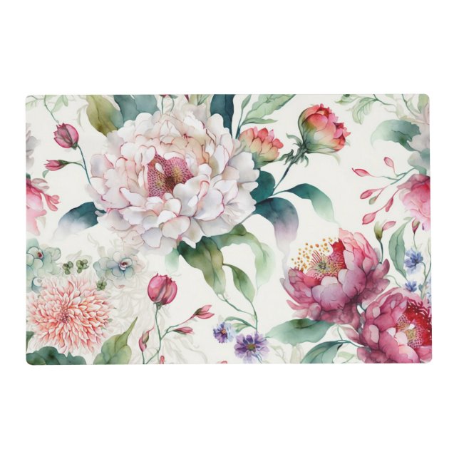 Watercolor elegant delicate asian floral pattern placemat (Front)