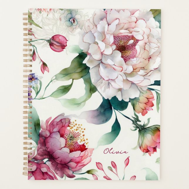 Watercolor elegant delicate asian floral pattern planner (Front)