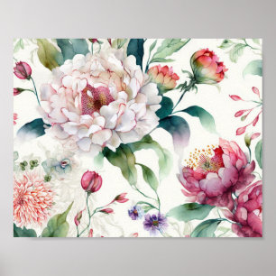 Watercolor elegant delicate asian floral pattern poster