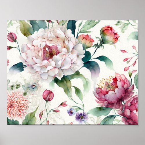 Watercolor elegant delicate asian floral pattern  poster