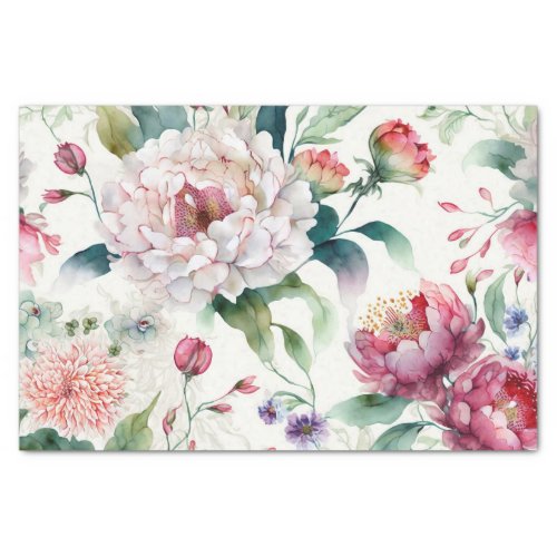 Watercolor elegant delicate asian floral pattern  tissue paper