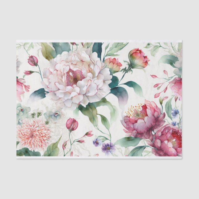 Watercolor elegant delicate asian floral pattern  tissue paper (Front)