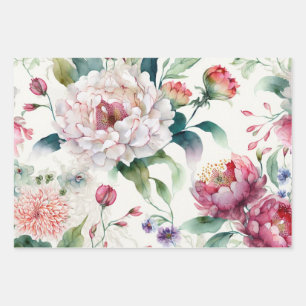 Watercolor elegant delicate asian floral pattern wrapping paper sheets
