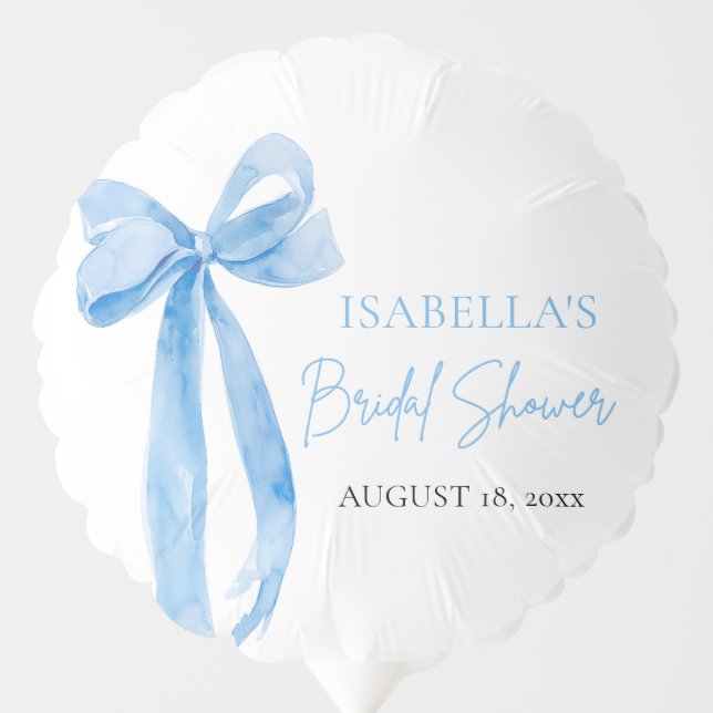 Watercolor Elegant Dusty Blue Bow Bridal Shower Balloon (Front)
