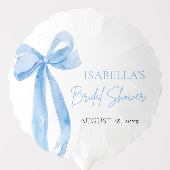 Watercolor Elegant Dusty Blue Bow Bridal Shower Balloon (Front)