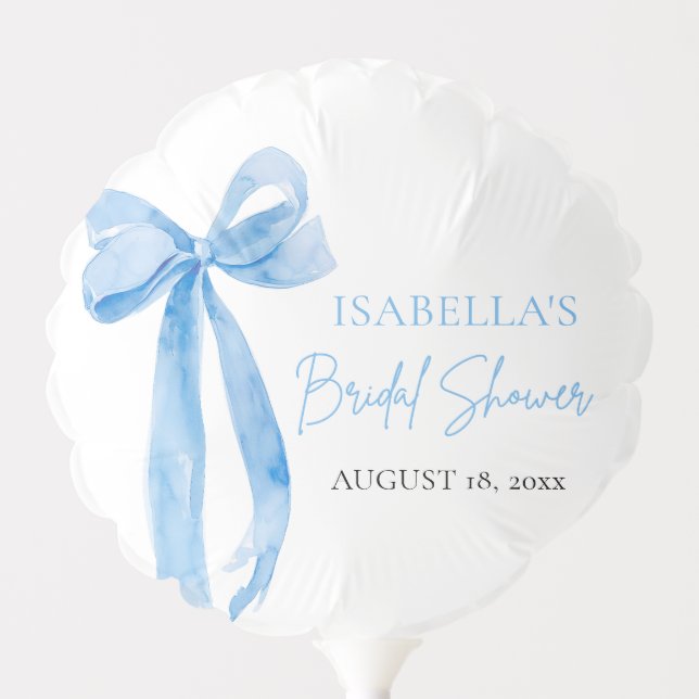 Watercolor Elegant Dusty Blue Bow Bridal Shower Balloon (Front)