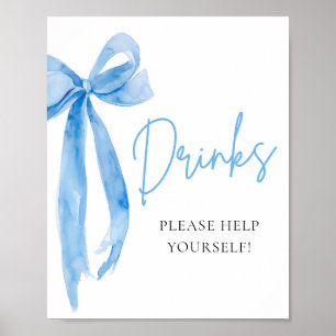 Watercolor Elegant Dusty Blue Bow Drinks Sign