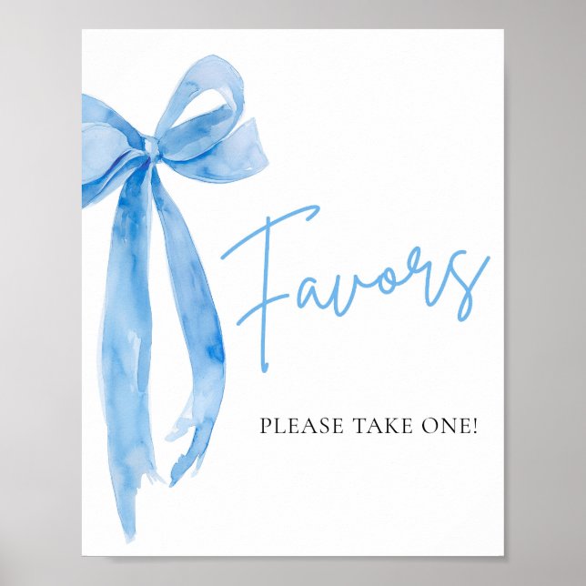 Watercolor Elegant Dusty Blue Bow Favors Sign (Front)