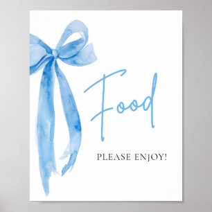Watercolor Elegant Dusty Blue Bow Food Sign