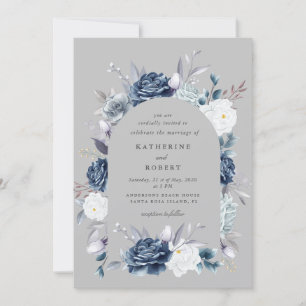watercolor elegant dusty blue floral wedding invitation