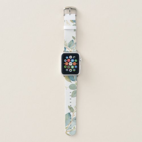 Watercolor elegant eucalyptus branch monogram apple watch band