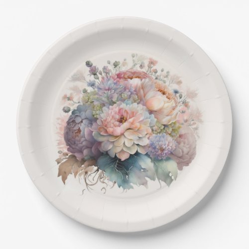 Watercolor Elegant Floral baby shower Paper Plates