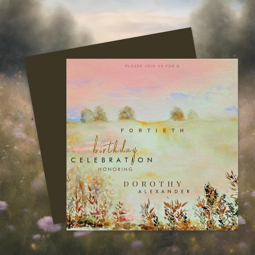 Watercolor Elegant Floral Meadow Birthday Invitation