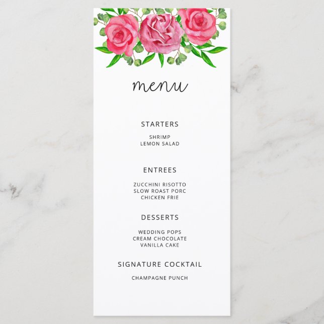 Watercolor elegant floral minimalist menu (Front)