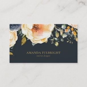 Watercolor Elegant Floral Modern Interior Designer Business Card