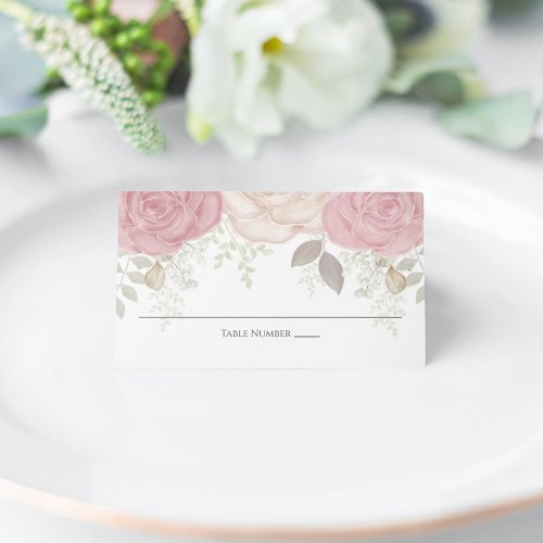 Watercolor Elegant Floral Rose Gold Greenery Place Place Card