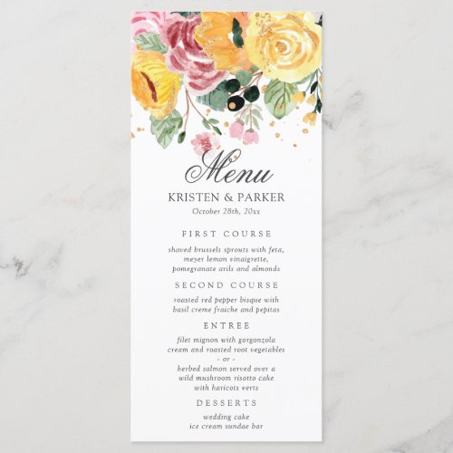 Watercolor Elegant Floral Wedding Menu