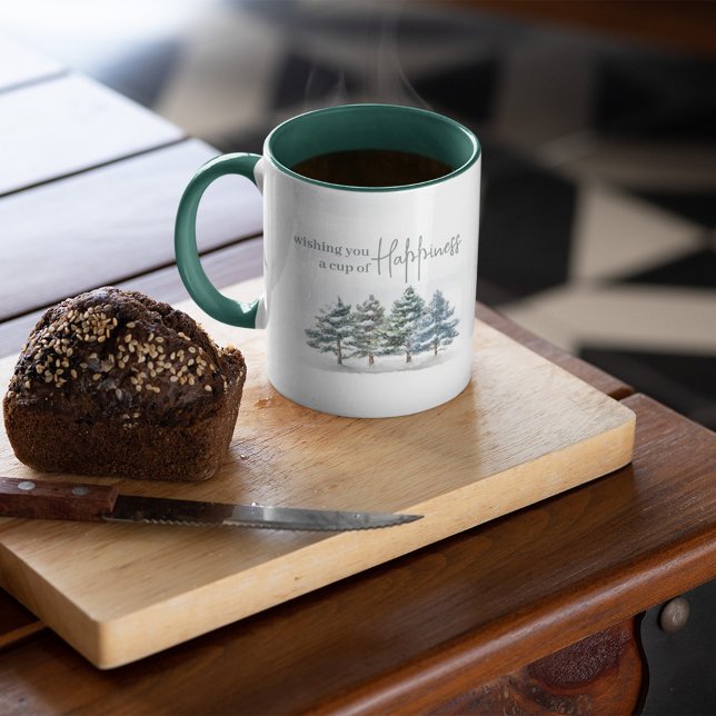 Watercolor Elegant Forest  Mug (Winter woodland two-toned green mug.)