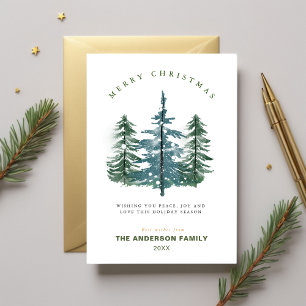Watercolor Elegant Forest Pine Tree Christmas Holiday Card