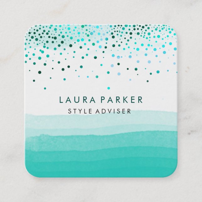 Watercolor Elegant Glitter Subtle Sea Confetti Square Business Card (Front)