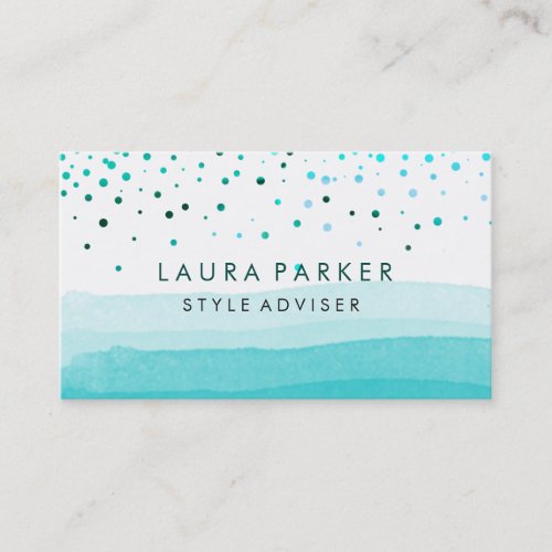 Watercolor Elegant Glitter Subtle SeaBlue Confetti Business Card