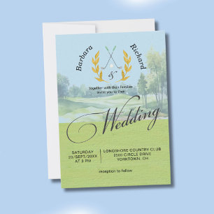 Watercolor Elegant Golf Wedding w/Details Invitation