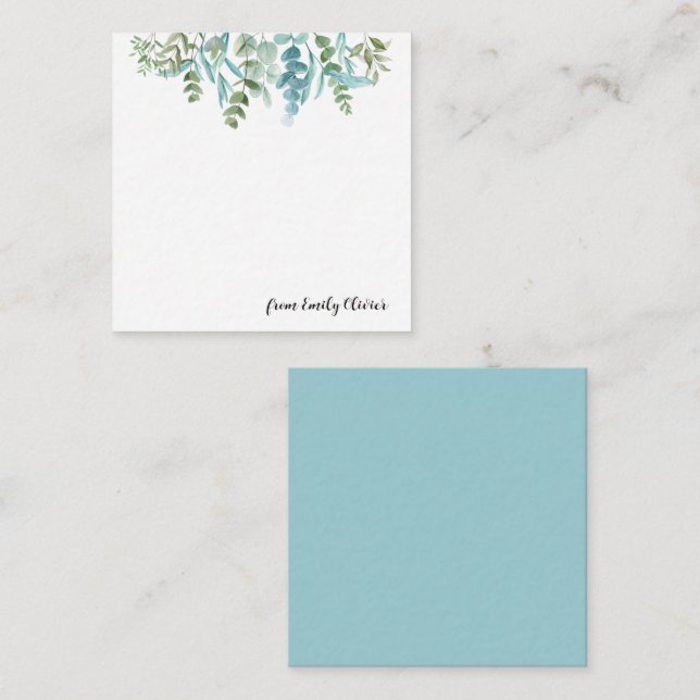 Watercolor Elegant Greenery - Custom Name  Note Card (Front/Back)