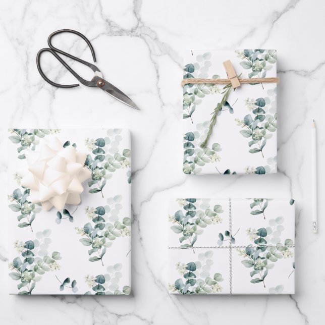 Watercolor Elegant Greenery Eucalyptus Leaves  Wrapping Paper Sheets (Front)