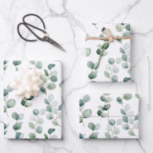 Watercolor Elegant Greenery Eucalyptus Leaves Wrapping Paper Sheets